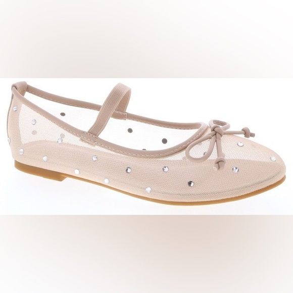 Shoes - Rhinestone Bow Detail Flats in Nude